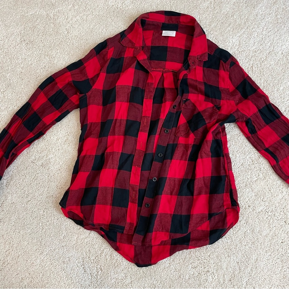 Abound red Buffalo print plaid button up top XXS